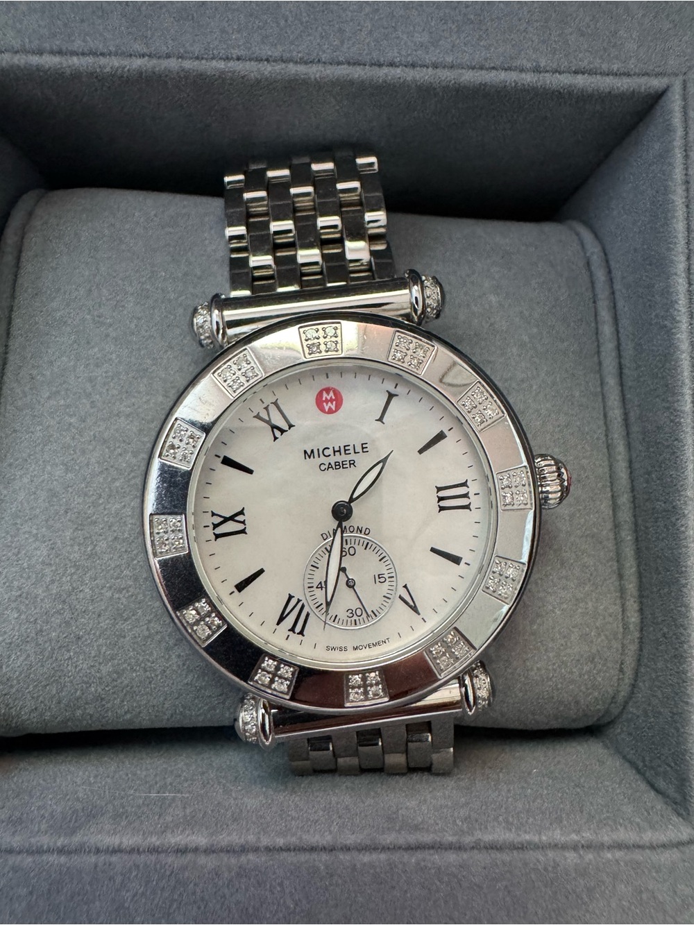 Michele Caber Silver Bracelet Watch with Mother-of-Pearl Dial
